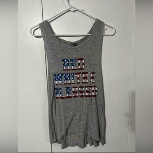 Gray Tank Top with Red White and Blue Graphic